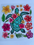 Sea Turtle & Flowers