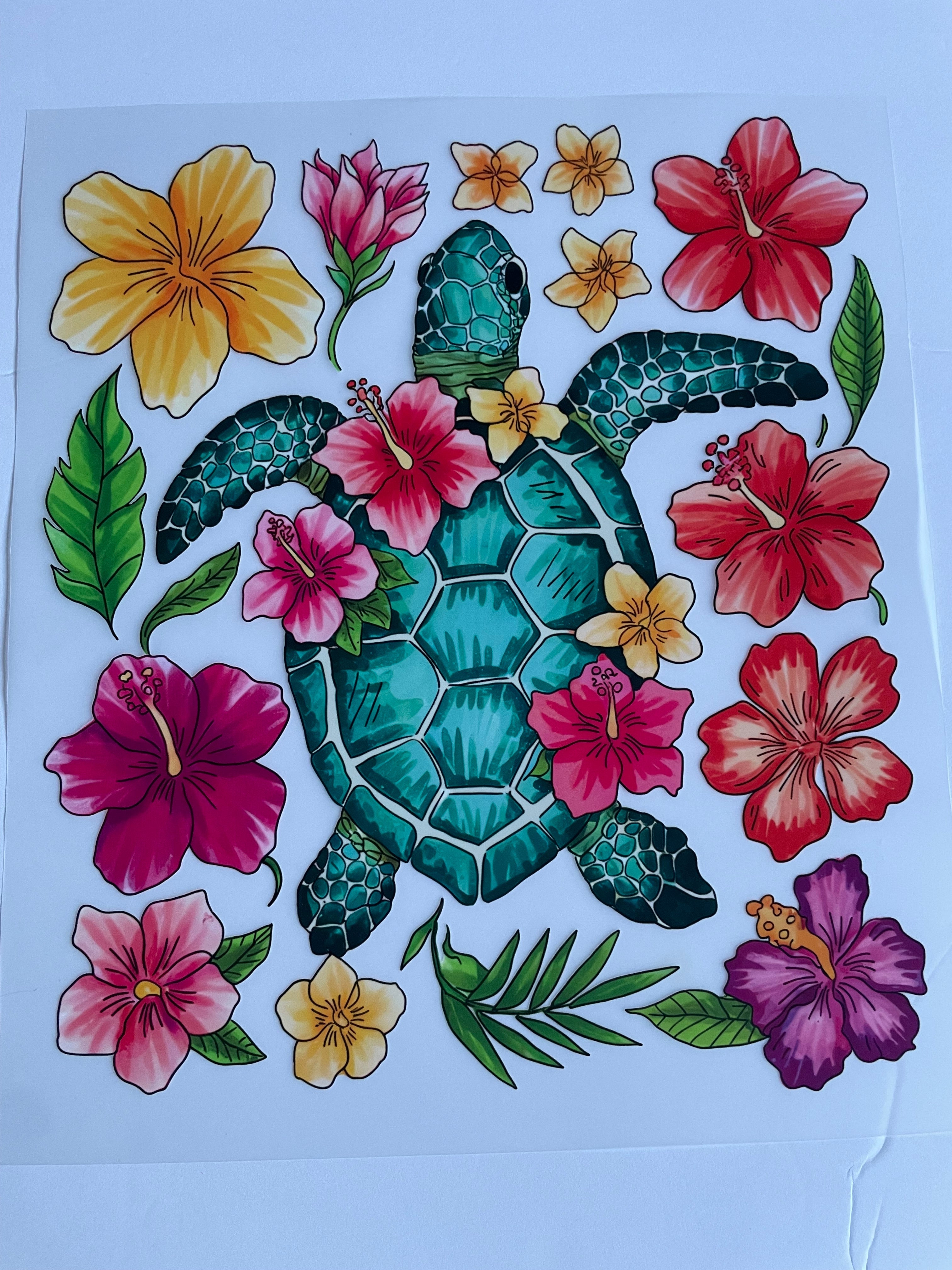 Sea Turtle & Flowers